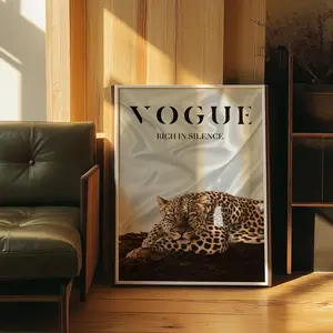 [Sale up to 50%] Vogue & Leopard Poster, Fashion Wall Art, Hypebeast Wall Decor, White Aesthetic Poster, Luxury Apartment Decor Photo Print (No Framed)