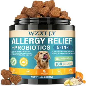 Dog Allergy Chews, Allergy Immune Bites for Dogs, Itching Skin Relief, Itchy Ears, Anti Itch, Paw Licking Treatment, Seasonal Allergies, Dog Probiotics for Digestive & Gut Health, 180 Chews