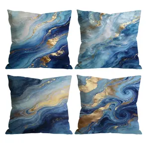 Blue & Gold Marble Throw Pillow Covers Set of 4 | Abstract Swirl Ink Art Decor Bedroom Decorative Accessories for Room Bedroom Chair Car Sofa Couch 0305YK