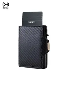 RFID Credit Card Holder Wallet Microfiber Leather Pop Up Men Designer Wallet Money Bag Male Coin Purse Slim Thin Coin Pocket ID Bank Credit Cardholder Case Aluminum Minimalist Smart Wallet  Wallets for Men