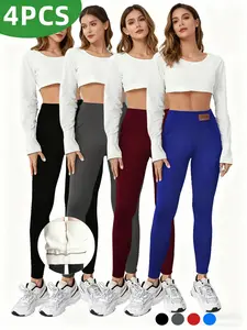 4-piece autumn and winter fleece pants, Women Running Sport Leggings,  Outdoor Cycling Running Fitness Skiing Leggings，Skinny Pants, Solid Color Outdoor Sports Fitness Leggings ，Autumn/Winter Casual Wear，Outdoor Wear