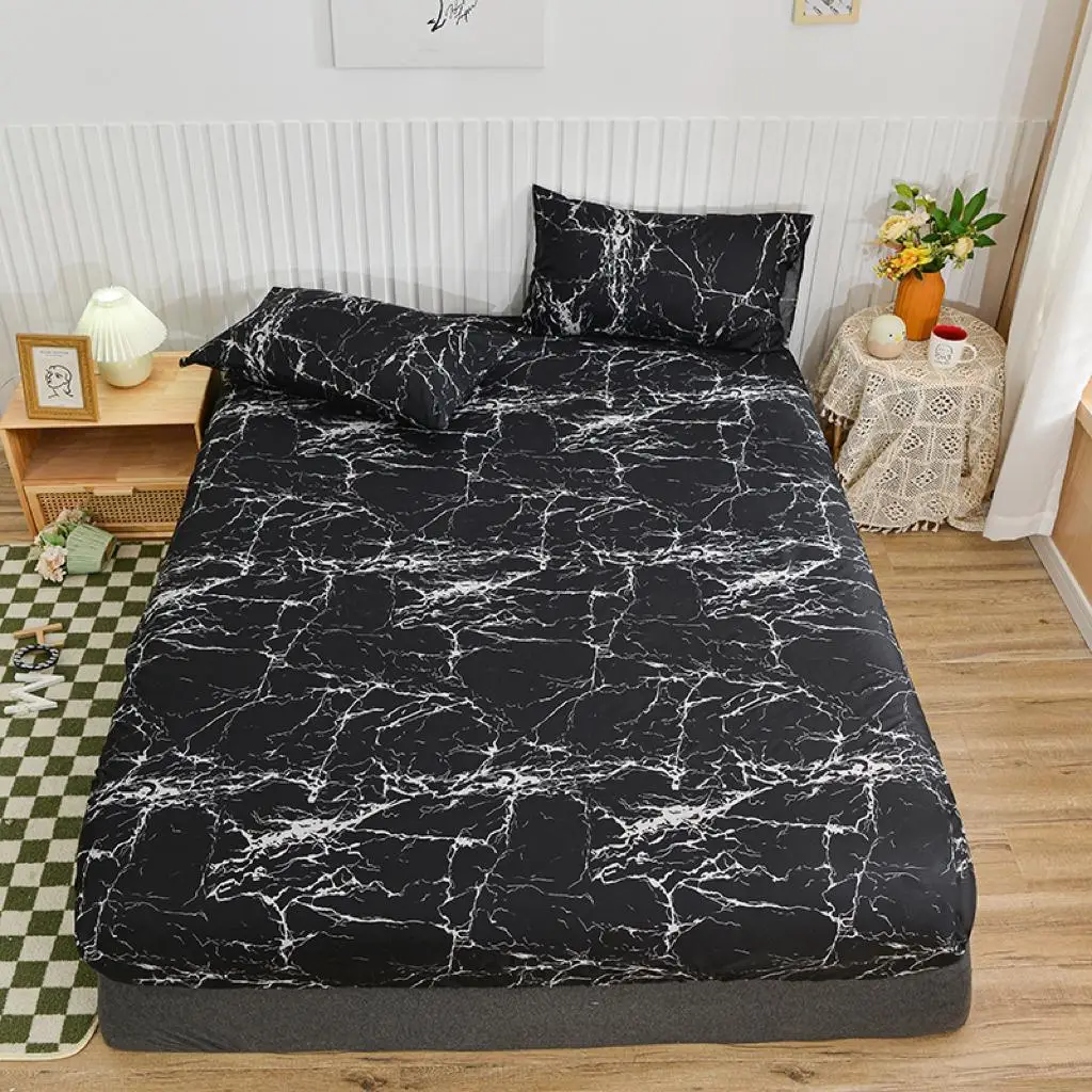 Lightning Print Fashionable Bedding Set, Including 1 Count Fitted Sheet & 2 Counts Pillowcase Without Filler for Home Decor, Breathable Fitted Sheet S