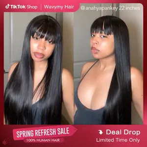 Wavymy Breathable Cap Wear Go Realistic Glueless Blunt Cut Straight Wig With Full Bangs Natural Minimalist Long Wig 100% Human Hair TikTokShopBlackFriday #TikTokShopCyberMonday