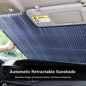 Car Sunshade Front Windshield UV Protection Heat Insulation Pleated Auto Retractable Sun Shade Curtain Car Window Cover Suv Hood