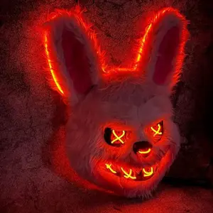 Black Friday Limited Edition Red Glowing Eyes LED Rabbit Mask for Festival Cosplay & Spooky Parties Creative Costume Role-Playing Accessory