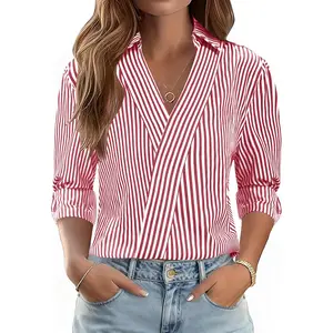 3/4 Length Sleeve Womens Tops Dressy V Neck Collared Shirts Trendy Business Casual Work Blouses Vacation Outfits 2026