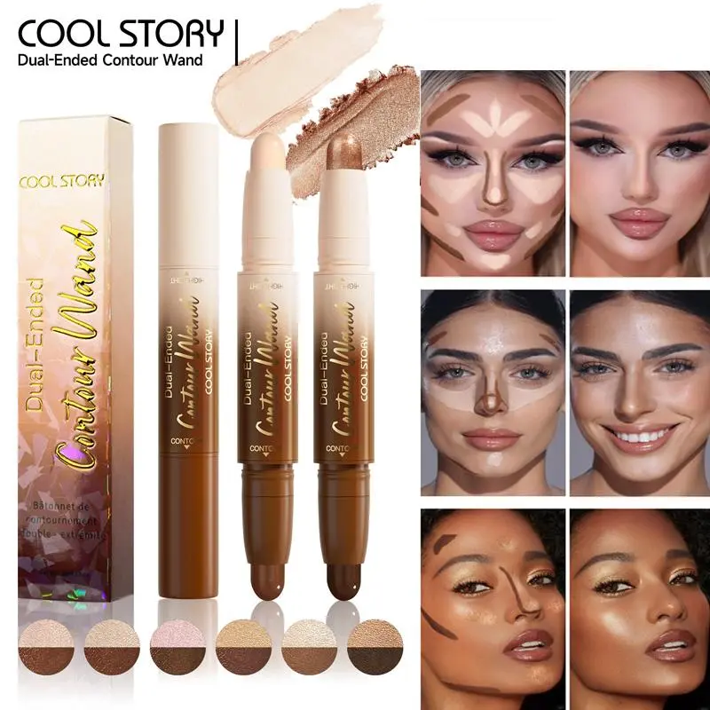 Double-ended Highlighting Stick & Contouring Stick, Enhancing Bronzer, Contour Highlight Face, 1 Count Waterproof Long Lasting Highlighter & Contouring Stick, Natural Facial Contouring Makeup Accessories for Women