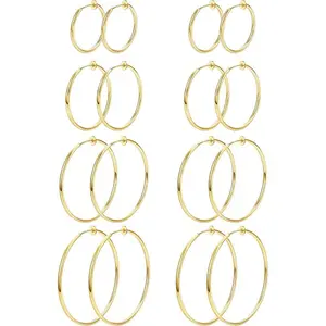 Cassieca 8 Pairs Clip On Hoop Earrings Stainless Steel Clip On Earrings for Women Fake Hoop Earrings Spring Hoop Earrings For Non-Pierced Ears Daily