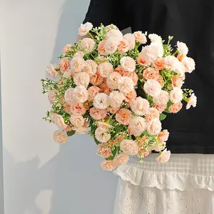 2-pack artificial carnation bouquets matched with baby's breath and green leaves, realistic faux carnation floral arrangements for vase display in living rooms & bedrooms, wedding table centerpieces, and home decoration gifts for Mother’s Day