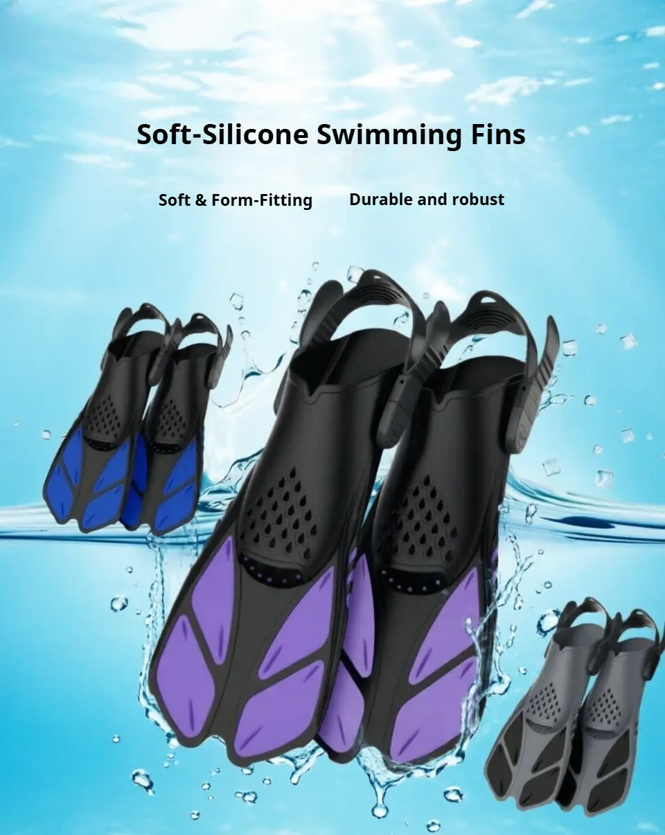 Adjustable Silicone Swim Fins for Men and Women – Suitable for Freestyle Training and Freediving