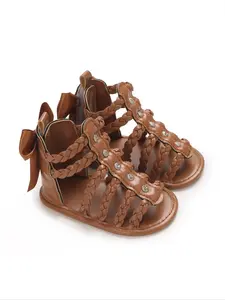 Cute Bow Tie Decor Roman Hollow Sandals, Breathable Lightweight Non-slip Walking Shoes for Baby Girls, Perfect Summer Footwear, Kids Shoes