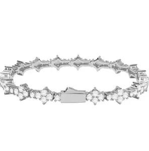 Star Tennis Bracelet for Men Women 6mm Sparkling Iced Out Gold Plated 5A+ Black Cubic Zirconia Jewelry Created Diamond Party Prong Setting Elegant Plum Blossom Inspired