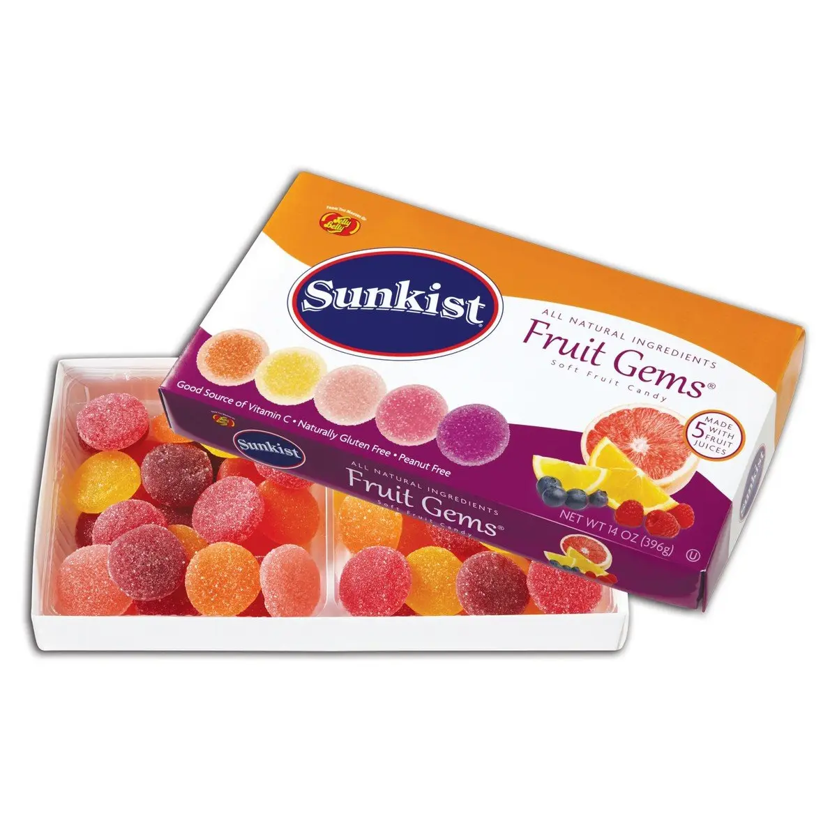 Jelly Belly Sunkist Fruit Gems Box - 14 Ounces of Assorted Flavors - Made with Real Fruit Juices