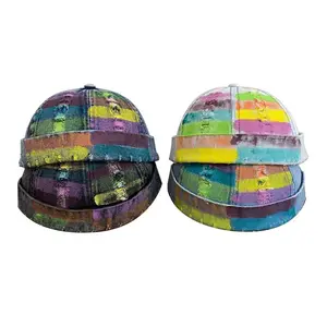 Niche Rainbow Contrasting Color Stripe Hole Design Denim Beanies for Women Spring Summer Street Trend Versatile Yuppie Men's Hat