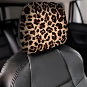 2pcs Unisex Leopard Print Car Headrest Cover, Cute Single-Sided Print, Automotive Interior Accessories, Christmas Gift