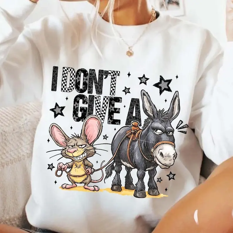 I Don’t Give a Rat’s Ass Sweatshirt, Funny Sarcastic Donkey Sweatshirt, Humor Graphic Sweatshirt, Quirky Statement Crewneck, Gift for Friends