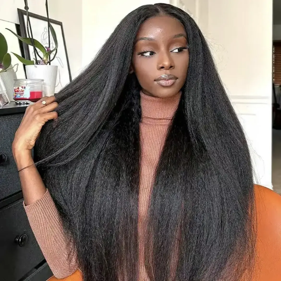 KissLove 4E Kinky Straight 4X4 Glueless Lace Wig With Kinky Curly Edges Hairline