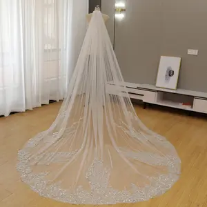 Luxury Bridal Veil with Silver Sequin Beading & Floral Lace Embroidery - Sheer Sparkling Tulle Wedding Veil with Comb for Bride