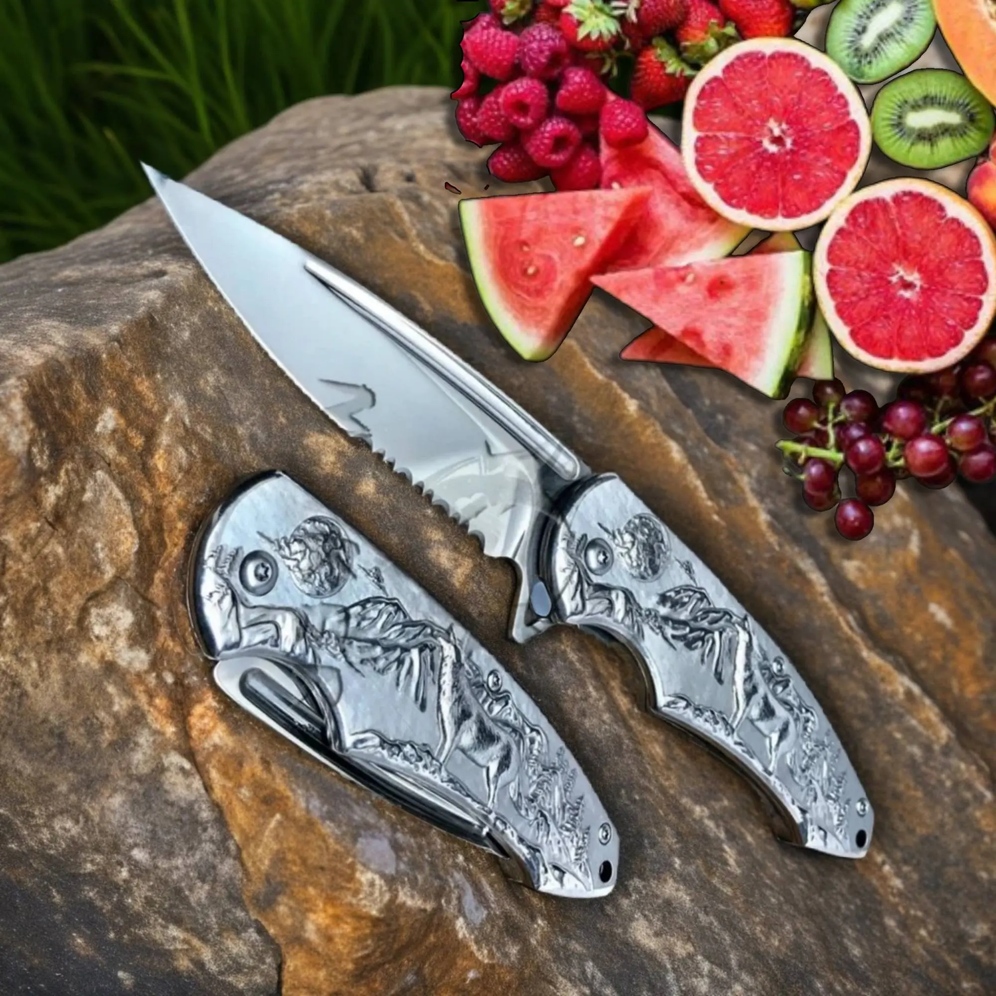 Classic 8" Chef's Knife Wolf Stonewash Handle High Carbon Steel #camping #outdoor Mother's Day. Father's Day Gift ironfangknife
