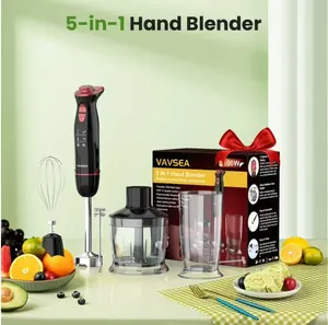 Immersion Blender, 1100W 5-in-1 Hand Blender, 24-Speed Handheld Stick Blender for Kitchen, Chopper, Beaker, Whisk, Milk Frother, for Smoothies, New
