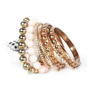 Vintage-Inspired 7-Piece Gold & Rhinestone Bangle Bracelet Set
