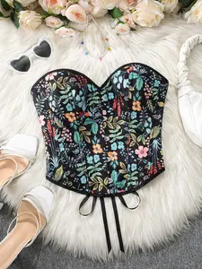 Fashion Print Bustier Top, Off-Shoulder Satin Sexy Victorian Bustier, Vintage Style Women's Clothing, Elegant and Alluring Design