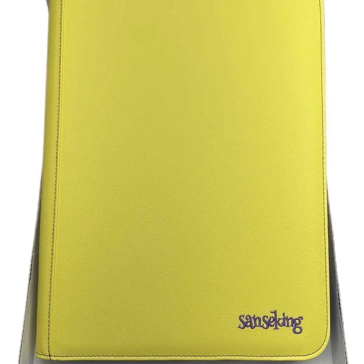 Sanseking 9 Pocket Leather Zipper Trading Card Binder (YELLOW ON PURPLE)