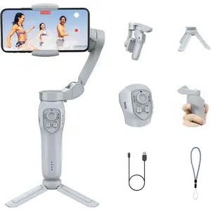 Ergonomic Handheld 3-Axis Portable Smartphone Gimbal Stabilizer, 10*5in Rechargeable Grip, Face Tracking, Object Tracking Vlogging Kit for iPhone 14 Pro Max, Android Phones - Camera Accessories for Content Creators, Beginners and Creators