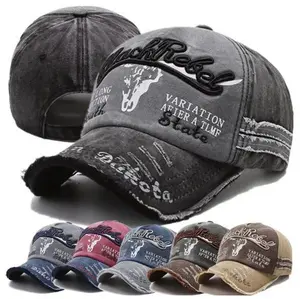 Retro Embroidered Letter Washed Baseball Cap — Distressed Sun Hat, Unisex UV Protection Cap, Korean-Style Trendy Sun Hat