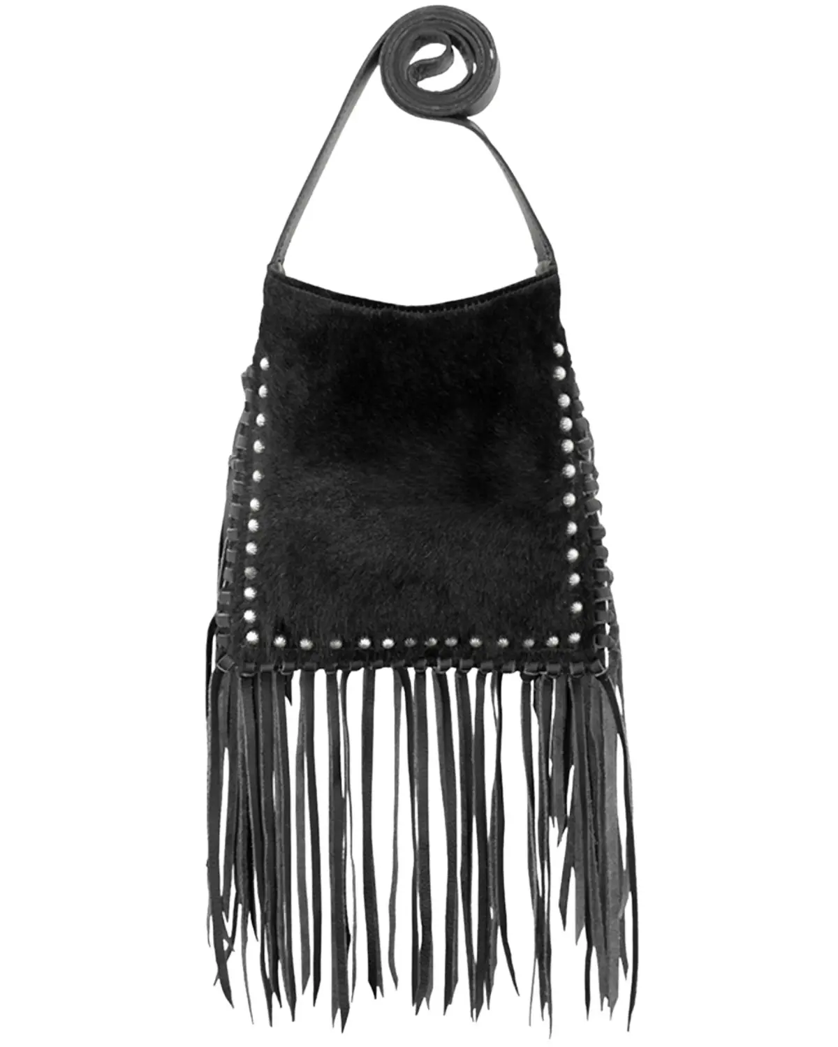 American West Women's Women'S Hair-On Studded Fringe Crossbody Messenger - 7221121