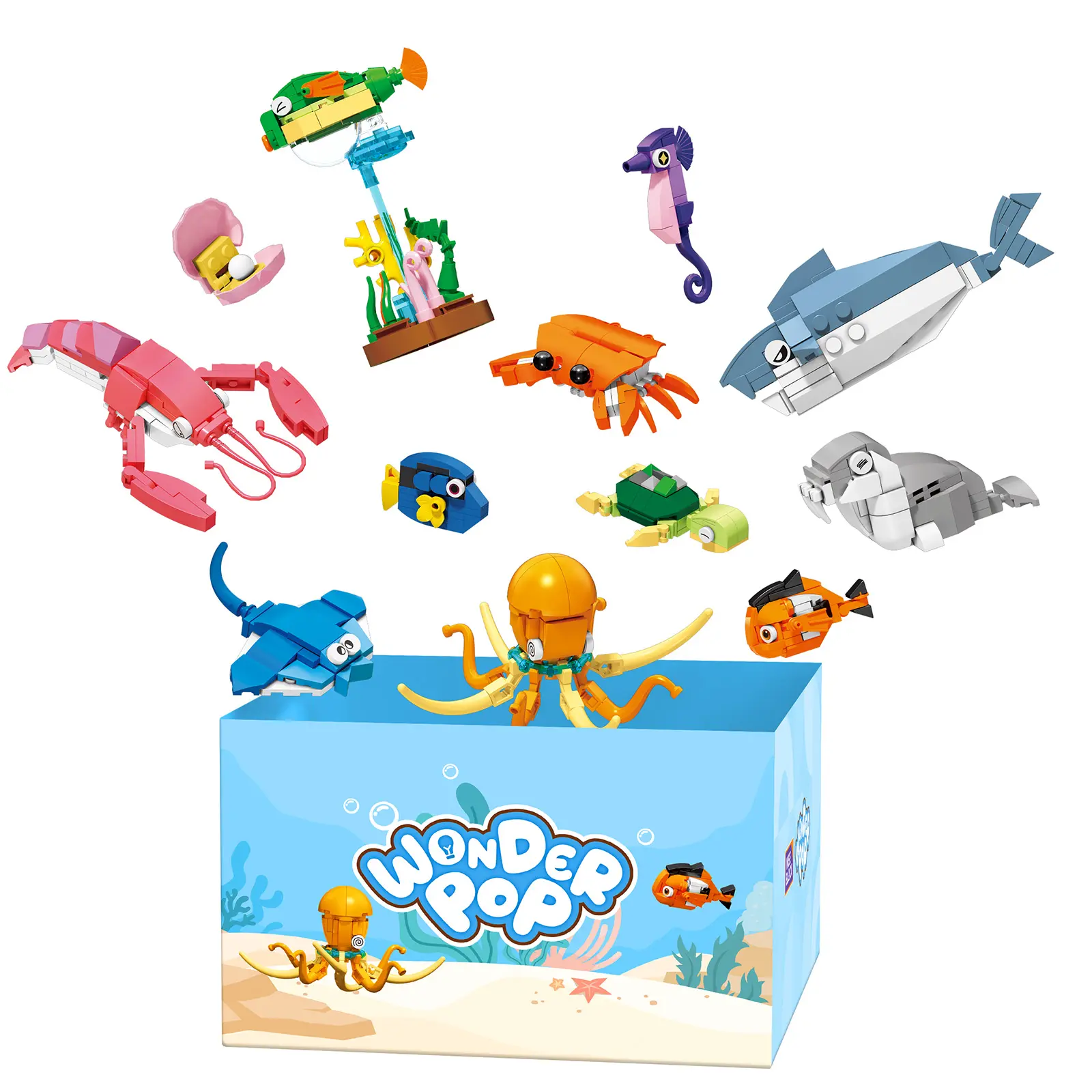 WISE BLOCK Ocean Adventure Building Kit - 556pcs STEM Construction Set, Educational Crab & Sea Animals Marine Life Blocks for Kids Ages 4+ Creative Playset, Modular Block, Building Blocks Figure