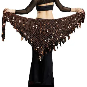Women Belly Dance Scarf Sequins Mesh Triangle Wrap Skirt Waist Chain