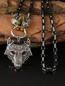Viking Wolf Head Odin Axe Pendant Necklace, Stainless Steel Chain, Casual Fashion Jewelry for Men & Women, All Seasons Wear