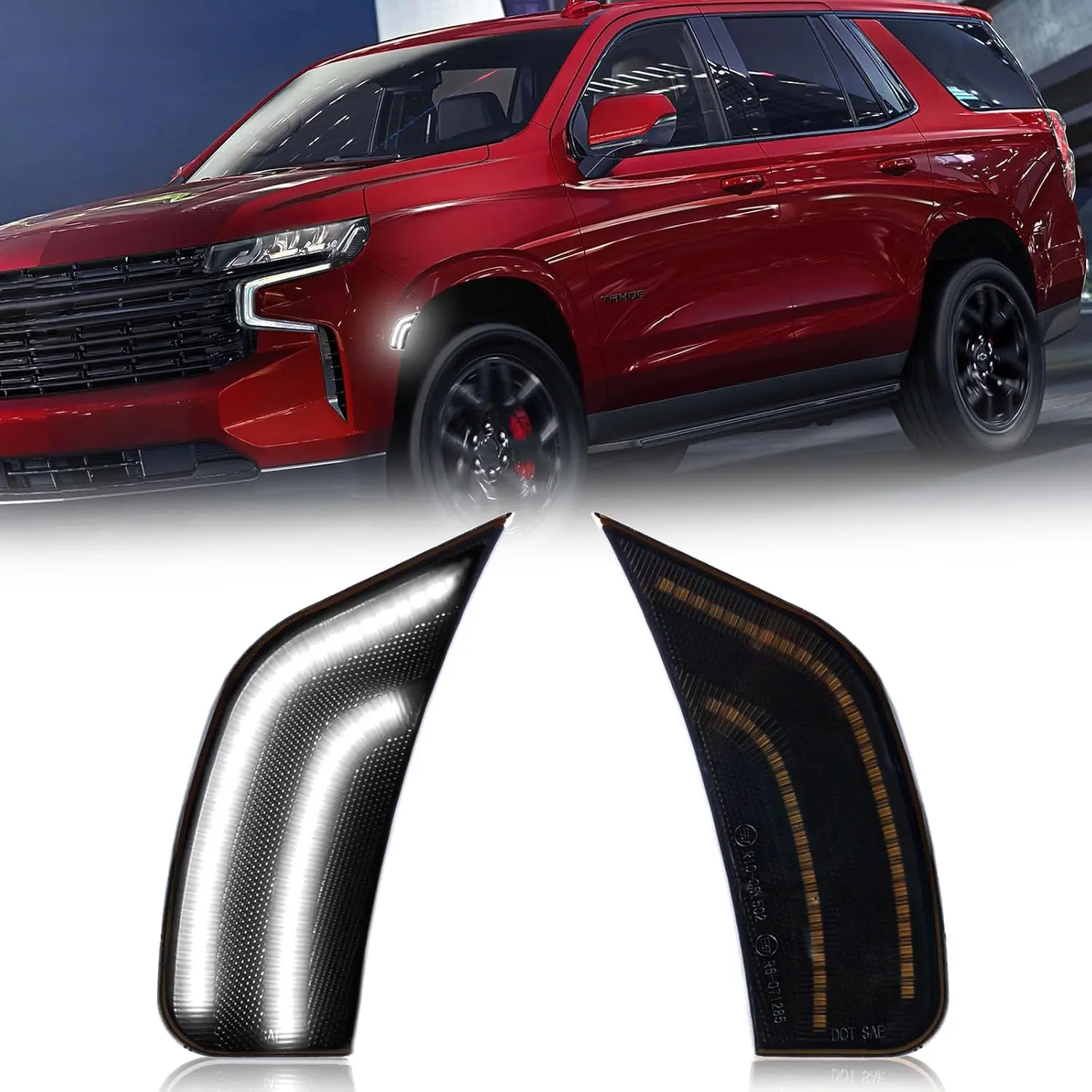 2-Pack Smoked PC Lens LED Side Marker & Parking Lights, 12V Plug & Play White Position Signal Lamps for 2021-2024 Chevy/GMC/Cadillac Yukon XL Denali, Tahoe, Suburban, Escalade ESV