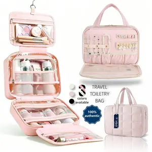Travel Toiletry Bag with Jewelry Organizer, Hanging Travel Bag for Toiletries, Puffy Makeup Cosmetic Bag Organizer, Carry-on Travel Accessories Essentials Makeup Bag