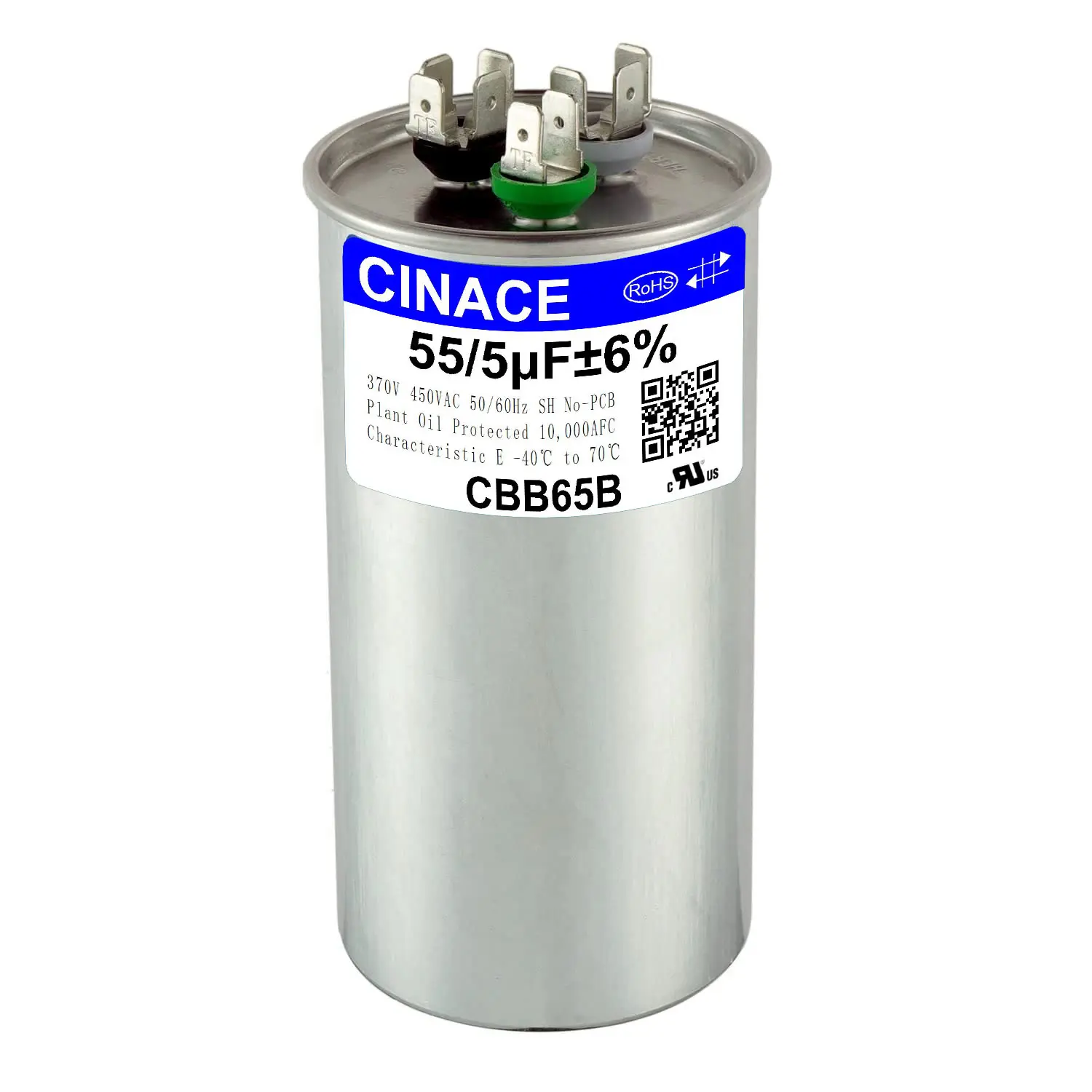 CINACE 55+5uF (55/5MFD)±6% CBB65 Dual Run Start Circular Capacitor, 370/450VAC 50/60Hz, 100*50mm, Compact for AC Motor, Fan, HVAC Systems Home Supplies