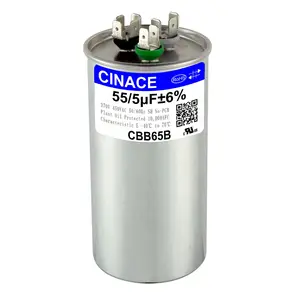 CINACE 55+5uF 55/5MFD±6% CBB65 Dual Run Circular and Start Capacitor For Air Conditioner, AC Motor Run, Fan Start, Condenser Straight Cool, Heat Pump, Condenser Unit, HVAC, Ice Maker 370/450VAC 50/60Hz Size 100*50mm