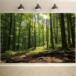 Summervibes 1PC Polyester Tapestry Wall Mural - 2D Flat Natural Forest Landscape, Sun-Penetrating Trees Wall Hanging, Reusable Home Decor, Bedroom & Living Room Ornament, Birthday Photography Prop
