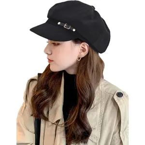 Elegant Lightweight Breathable Cap - 1pc Classic Newsboy Hat Solid Color Fashionable Hats for Women Black Snapback Adjustable Hat