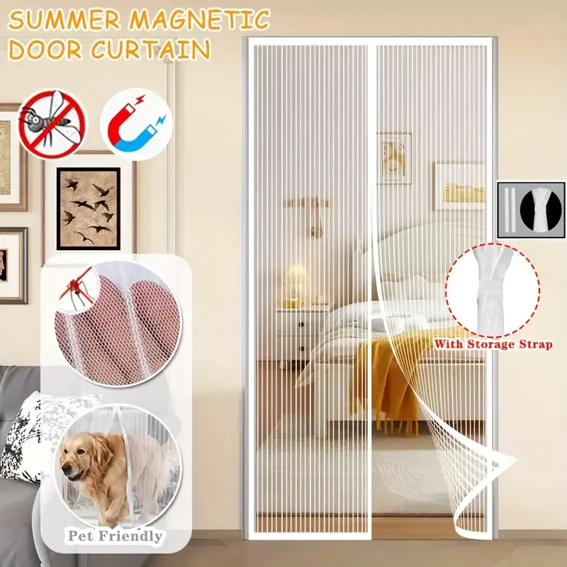 Magnetic Screen Door Curtain - Summer Mosquito-Proof Breathable Mesh, No-Drill Installation for Living Room, Bedroom, Kitchen, Balcony & Entryway Doors - Durable Polyester Home Decor, Bedroom Privacy, Sleek Mesh Design, Easy Installation