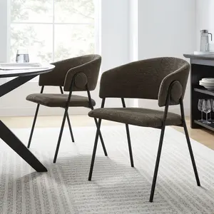 Nella Upholstered Heathered Chenille Dining Chairs Set of 2 in Java Black