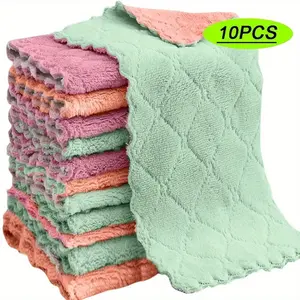 Coral Fleece Dish Cloth (10pcs), Soft Absorbent Dish Towel, Kitchen Cleaning Cloth, Household Cleaning Tool for Bathroom, Kitchen, Home Cleaning Products