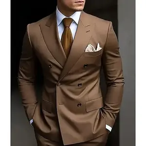 High Quality Brown Men's Suits Double Breasted Bespoke Double Breasted Peaked Lapel Formal Blazer Slim Fit 2 Piece Jacket Pants Fathersdaygift Menswear business casual outfits