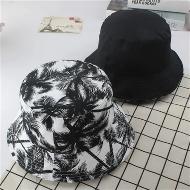 Trendy Canvas Bucket Hat — Reversible (Coconut Tree Print) | Unisex Outdoor Sun Hat | Suitable for Men & Women | Christmas & Valentine's Day Gift