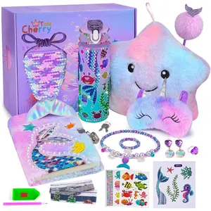 Mermaid Gifts for Girls Age 4 5 6 7 8 9 10, Girls Mermaid Birthday Gifts Set with Light Up Star Pillow Diary Plush DIY Water Bottle Kits Toys