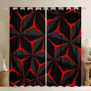 Feelyou 2-Panel Velvet Privacy Grommet Curtains - 3D Red Neon Honeycomb Bold Pattern, Colorful Bright-Colored Beautiful Patterns Blocking Curtains, Multi-Size Sunlight Blocker for Bedroom Window Treatments Home Decoration, Colorful Curtains