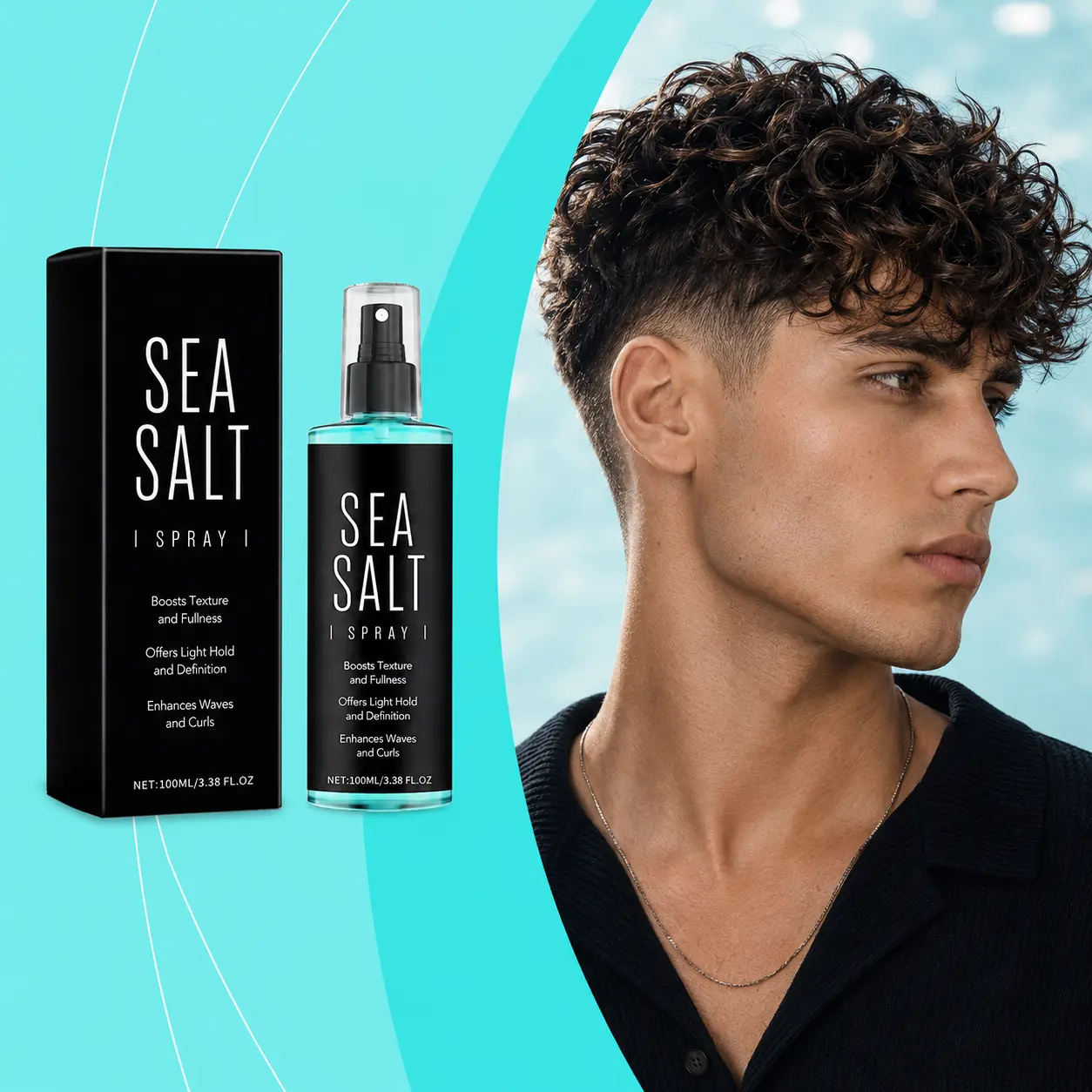 Sea Salt Texture Spray 100mL, Volumizing Hair Styling Mist for Beach Waves, Defined Curls & Fuller Hair, Lightweight Daily Styling Spray