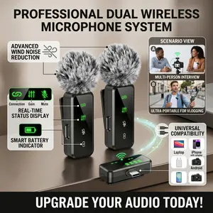 Intelligent Noise Isolation Wireless Lapel Microphone, Built-in Digital Display Screen, 12H Long Lasting Battery, Clip-On Compact Mic Fit Type-C & iOS Mobile Devices Vlog Recording