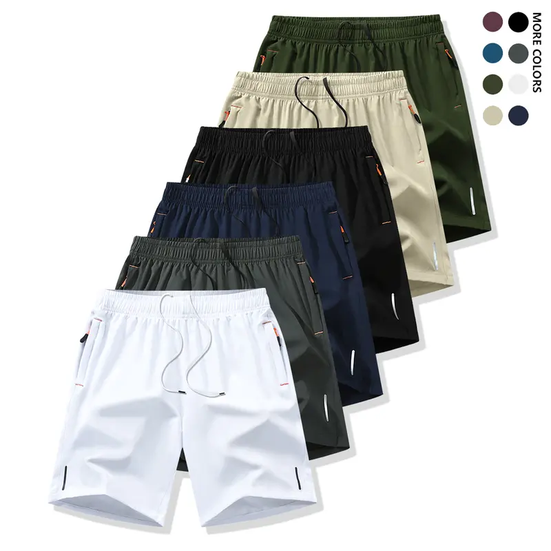 Men's 6-Piece Solid Color Active Athleisure Shorts - Breathable Quick-Dry Polyester Bottoms with Zip Pockets, Drawcord, Adjustable Cinch-Fit, Fitted Cut, Sporty Chic for Gym, Casual Use (Sizes M, XL), Zip Pocket