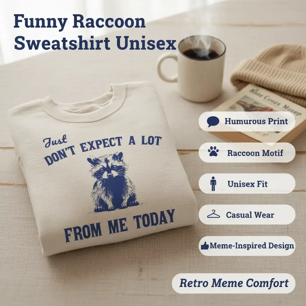 Women's Long-Sleeve Unisex Hoodie Sweatshirt - Don't Expect A Lot From Me Today Print, Funny Raccoon Vintage Retro Sarcastic Meme Design, Casual Cotton-Polyester Blend